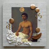 Gold Star - Gay Indian Neoclassical Art Print / Canvas Square Canvas Painted Portrait Muscular Man White Fabric Moonlit Desire Beckons, Gay