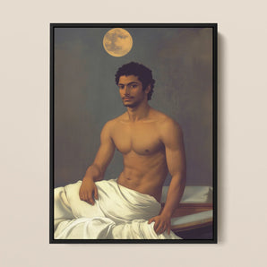 Gold Star - Gay Indian Neoclassical Framed Canvas, 12x16’’ / 31x41cm / Black Floating Frame, Framed Portrait Shirtless Man