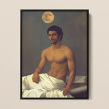 Gold Star - Gay Indian Neoclassical Framed Canvas, 12x16’’ / 31x41cm / Black Floating Frame, Framed Portrait Shirtless Man