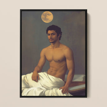 Gold Star - Gay Indian Neoclassical Framed Canvas, 12x16’’ / 31x41cm / Black Floating Frame, Framed Portrait Shirtless Man