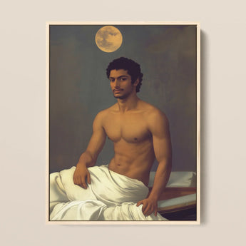 Gold Star - Gay Indian Neoclassical Framed Canvas, 12x16’’ / 31x41cm / Natural Floating Frame, Framed Painting Bare-chested Man Wrapped