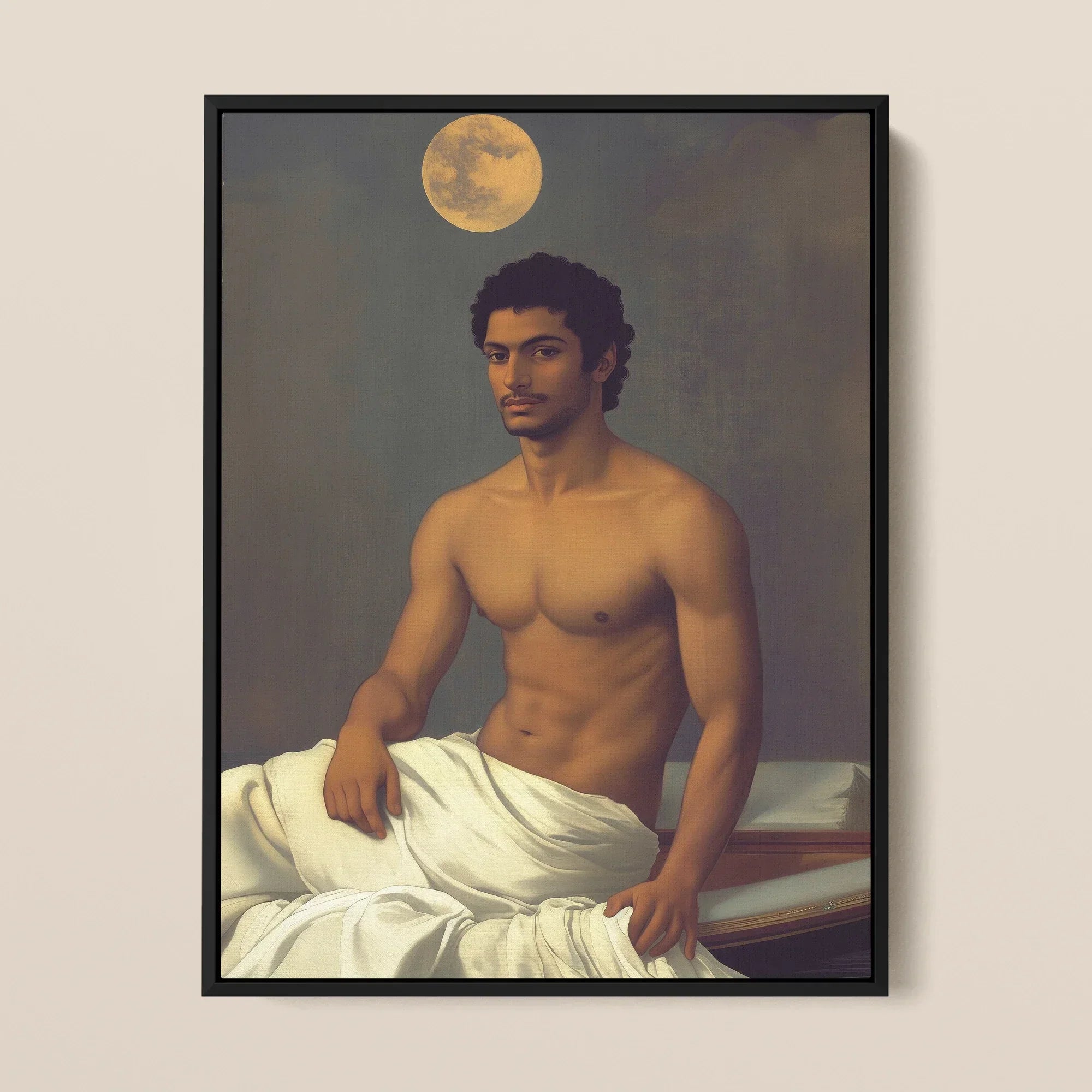 Gold Star - Gay Indian Neoclassical Framed Canvas, Framed Portrait Shirtless Man