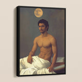 Gold Star - Gay Indian Neoclassical Framed Canvas, Framed Portrait Man Moon