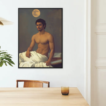 Gold Star - Gay Indian Neoclassical Framed Canvas, Framed Portrait Shirtless Man