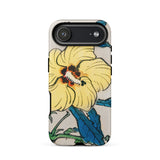 Golden Hibiscus - Kono Bairei Floral Phone Case Yellow Flower Phone Case Blue Leaves Black Center Kōno Bairei’s Golden Hibiscus, Bairei
