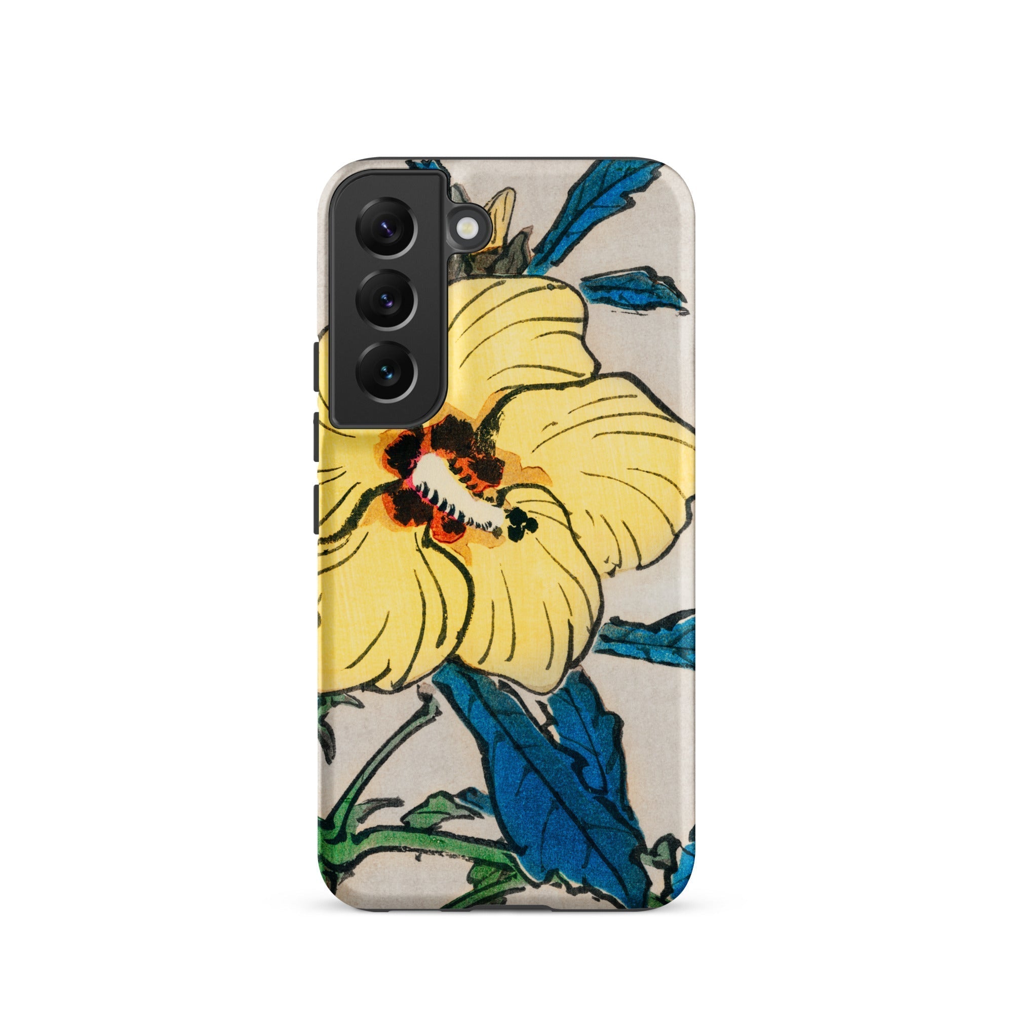Golden Hibiscus Kōno Bairei Floral Samsung Case, Galaxy S22 / Matte, Phone Case Yellow Hibiscus Flower Blue Leaves Design