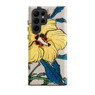 Golden Hibiscus Kōno Bairei Floral Samsung Case, Galaxy S22 Ultra / Matte, Smartphone Case Yellow Hibiscus Flower Design Blue Leaves