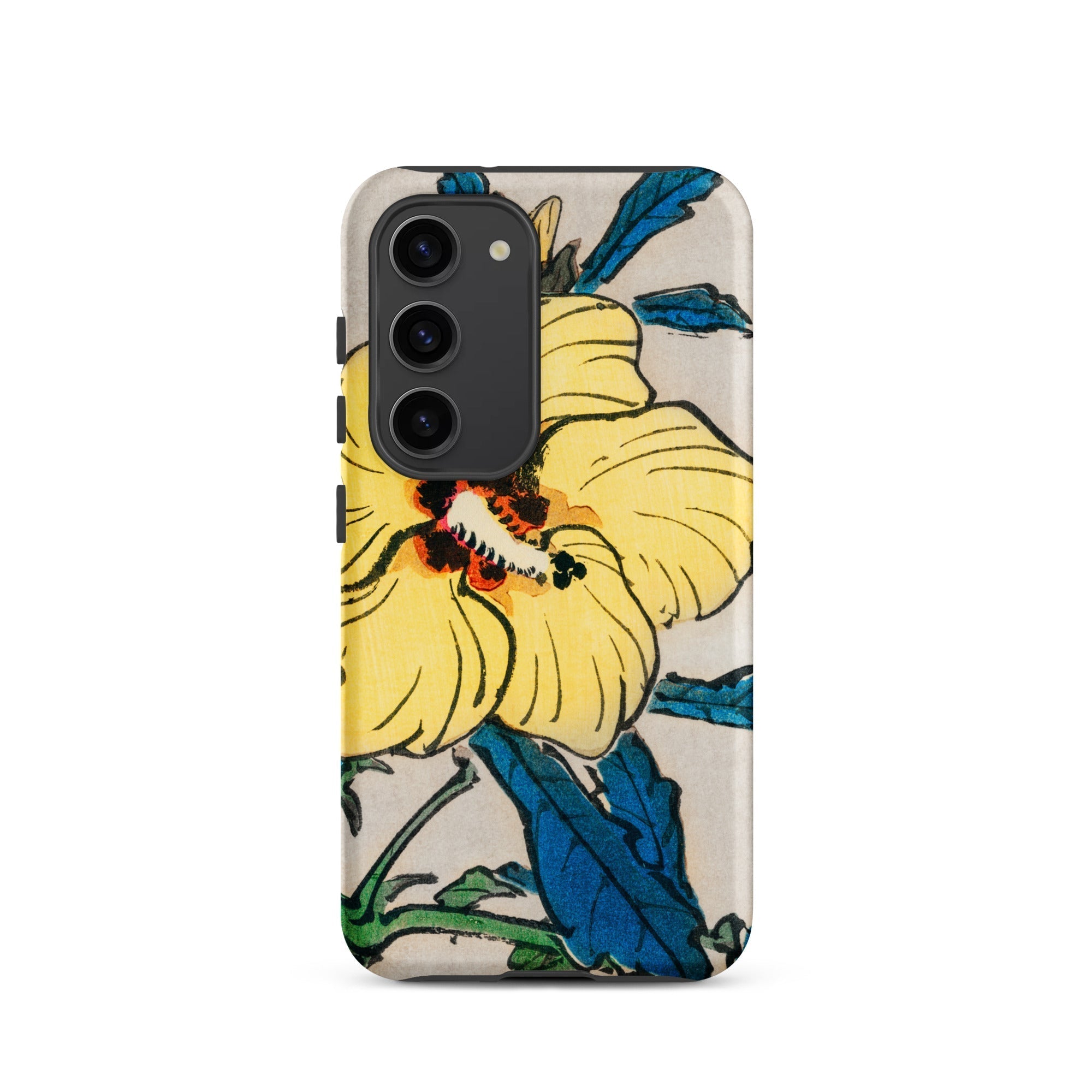 Golden Hibiscus Kōno Bairei Floral Samsung Case, Galaxy S23 / Matte, Phone Case Yellow Hibiscus Flower Blue Leaves Design
