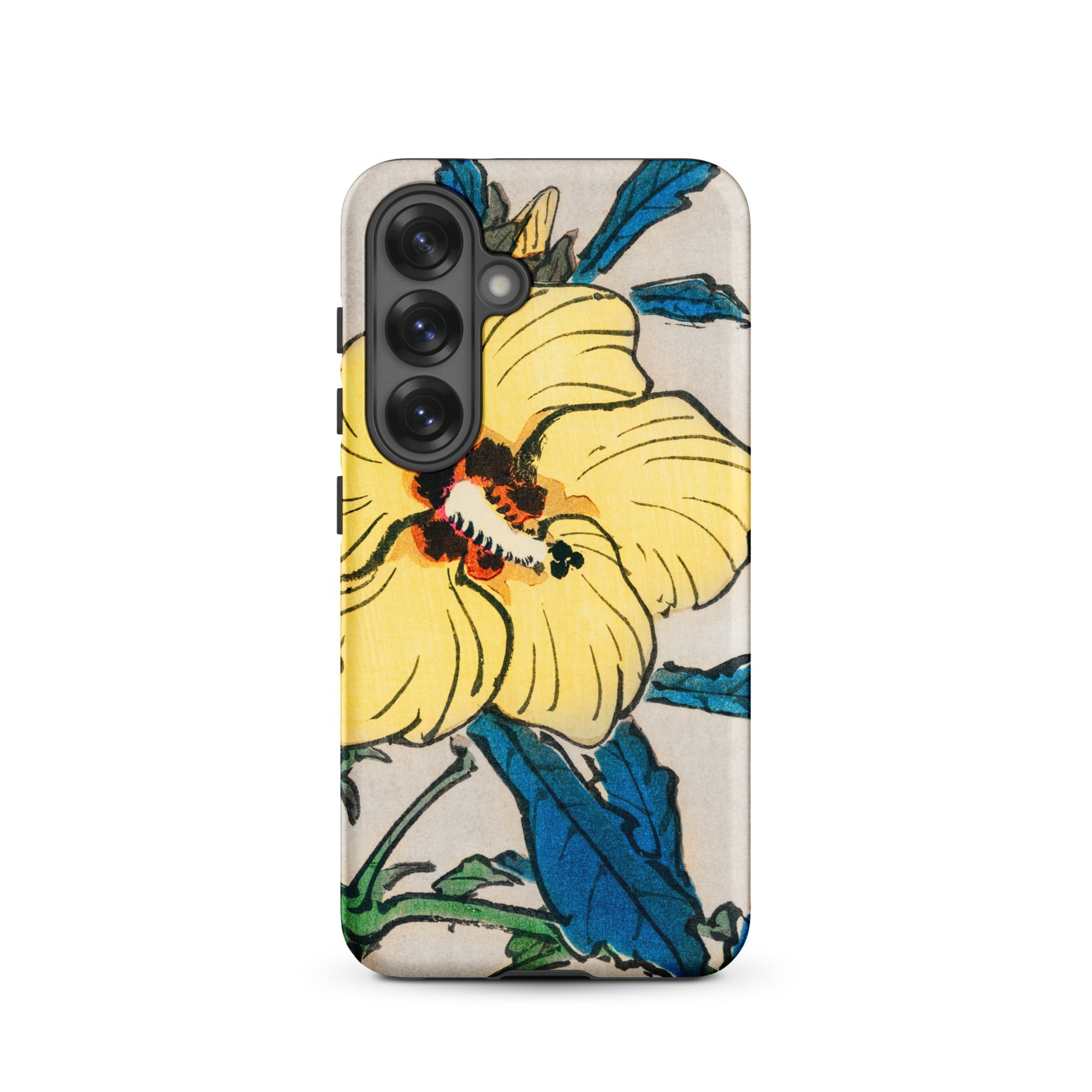 Golden Hibiscus Kōno Bairei Floral Samsung Case, Galaxy S25 / Matte, Phone Case Yellow Hibiscus Flower Blue Green Leaves