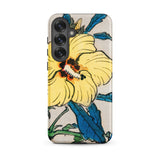 Golden Hibiscus - Kōno Bairei Floral Samsung Case, Galaxy S25 Plus / Matte, Phone Case Vibrant Yellow Hibiscus Flower Blue Leaves