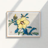 Framed Japanese-style Print Vibrant Yellow Hibiscus Flower Deep Kōno Bairei’s Golden, Meiji-era Kacho-e Masterwork, Bairei Meiji Era