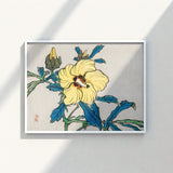 Framed Artwork Vibrant Yellow Hibiscus Flower Deep Blue Kōno Bairei’s Golden, Meiji-era Kacho-e Masterwork, Bairei Meiji Era