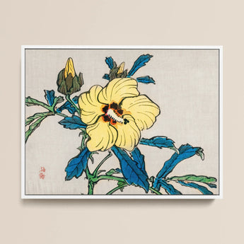 Golden Hibiscus - Kōno Bairei Meiji Era Art Print / Canvas, Kōno Bairei’s Golden Hibiscus, Meiji-era Kacho-e Masterwork, Bairei Meiji Era