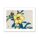 Golden Hibiscus - Kōno Bairei Meiji Era Art Print, Yellow Hibiscus Flower Blue-green Leaves Bud