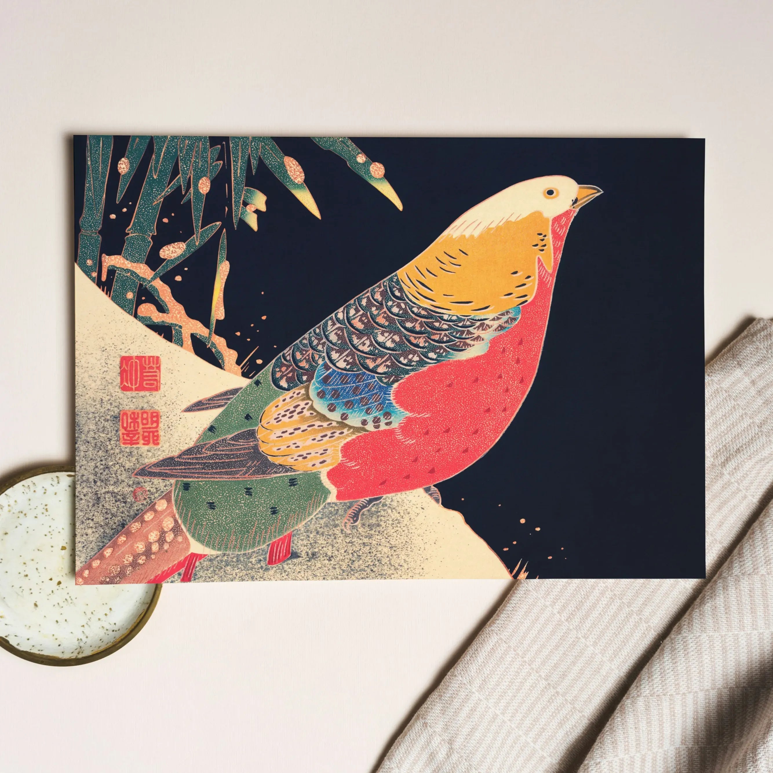 Golden Pheasant In The Snow - Ito Jakuchu Greeting Card - Greeting & Note Cards - Aesthetic Art