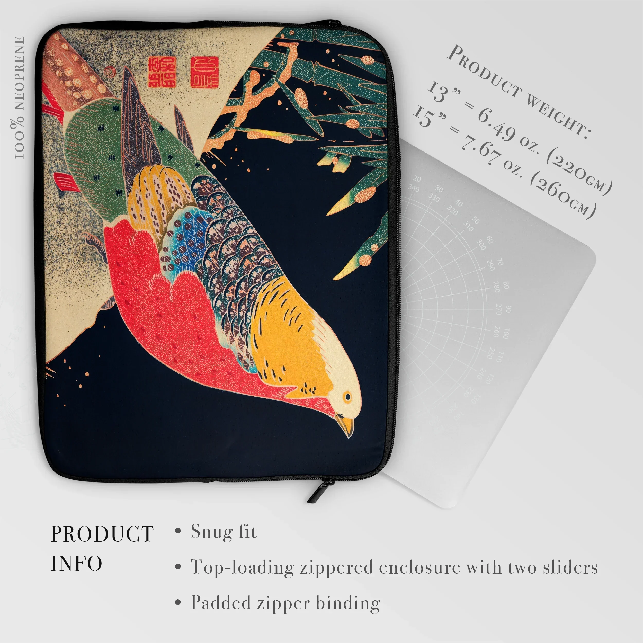 Golden Pheasant in the Snow - Ito Jakuchu Laptop Sleeve, Colorful Laptop Sleeve Artistic Bird Design