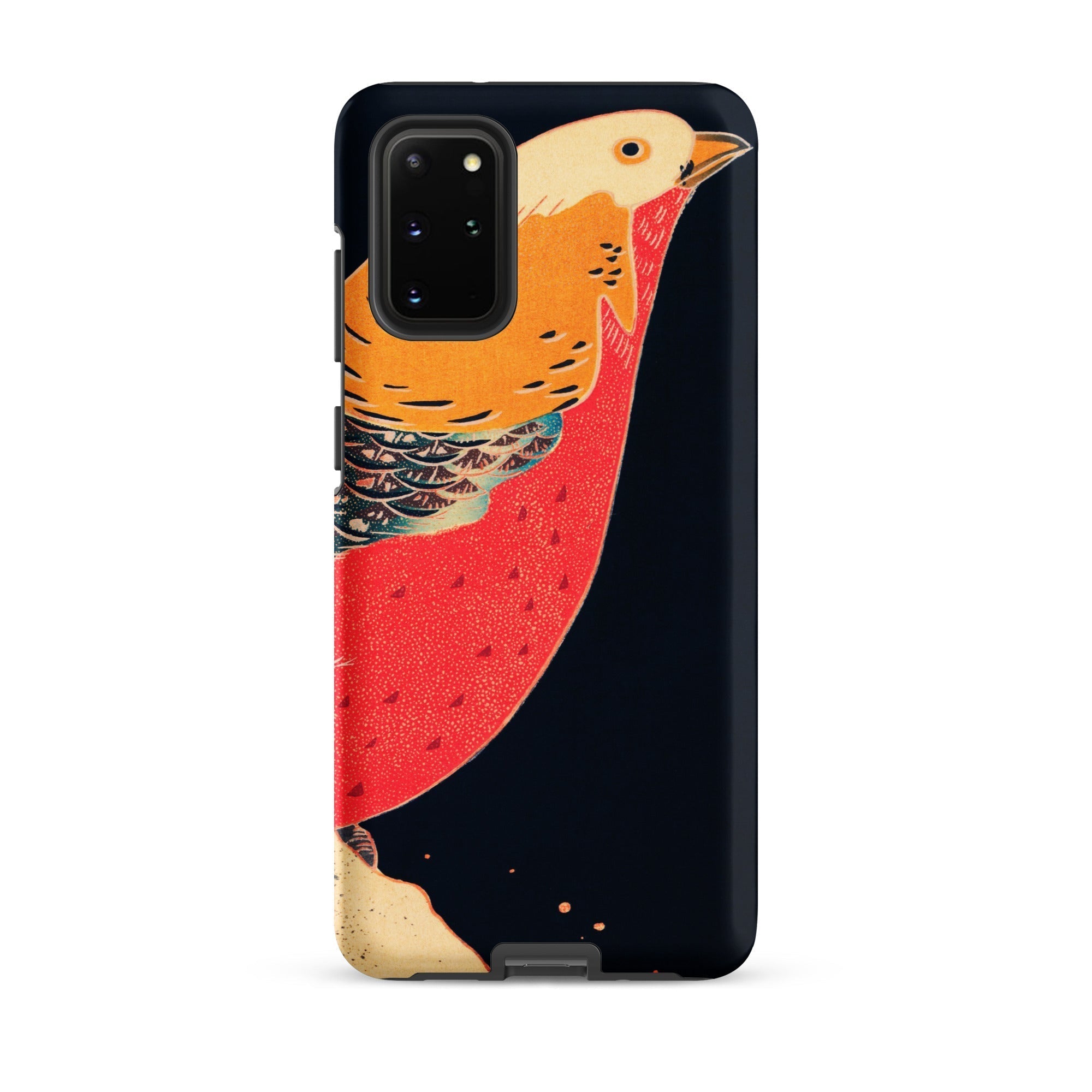 Golden Pheasant in the Snow Ito Jakuchu Samsung Case, Galaxy S20 Plus / Matte, Black Smartphone Case Vibrant Red Orange Bird Design