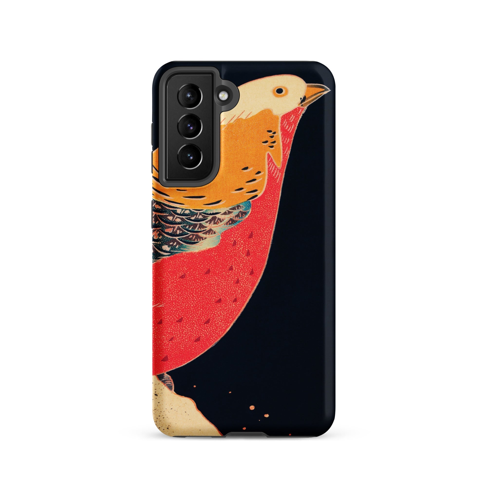 Golden Pheasant in the Snow Ito Jakuchu Samsung Case, Galaxy S21 / Matte, Black Smartphone Case Vibrant Illustration Bird Orange Red