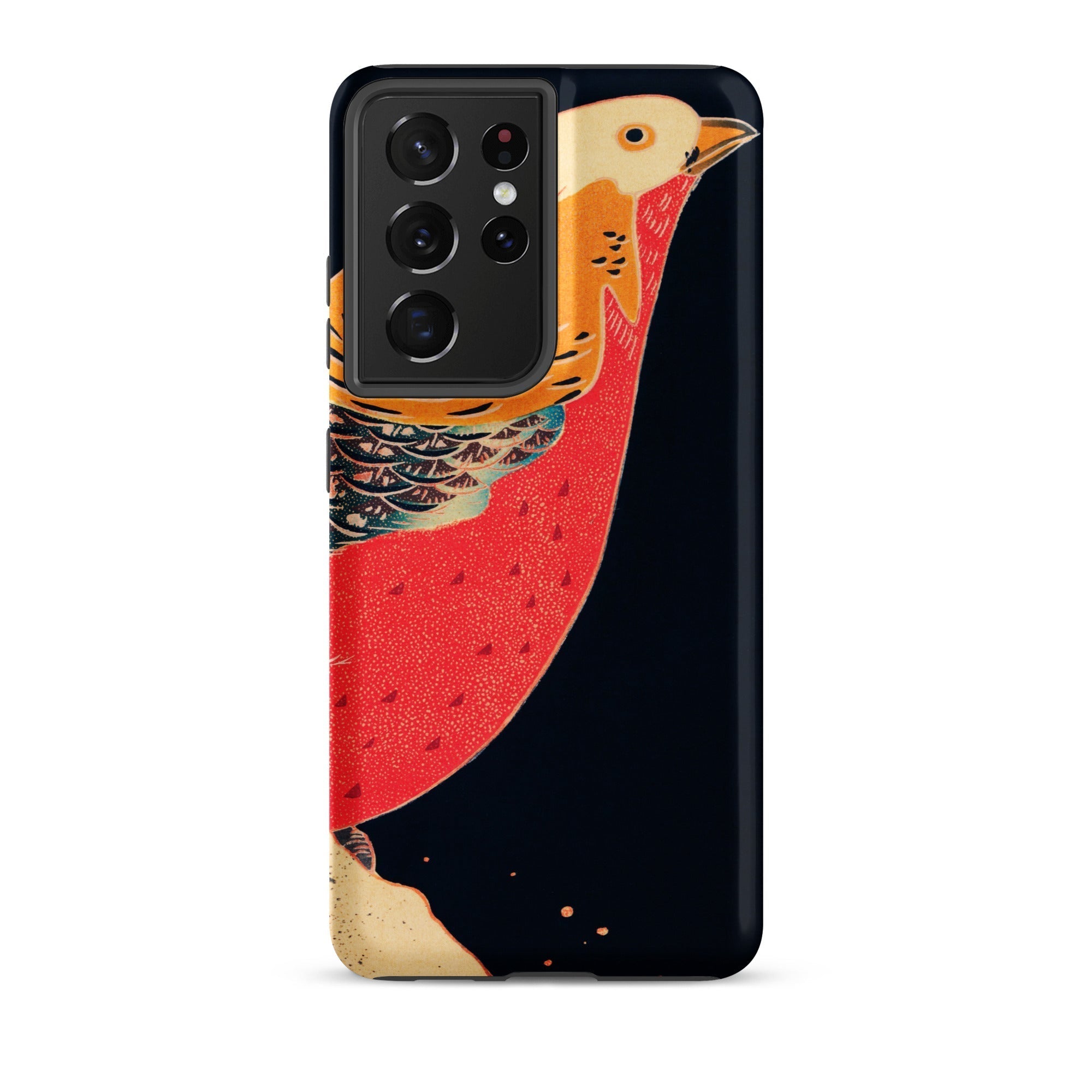 Golden Pheasant in the Snow Ito Jakuchu Samsung Case, Galaxy S21 Ultra / Matte, Black Smartphone Vibrant Red Orange Bird Design Case
