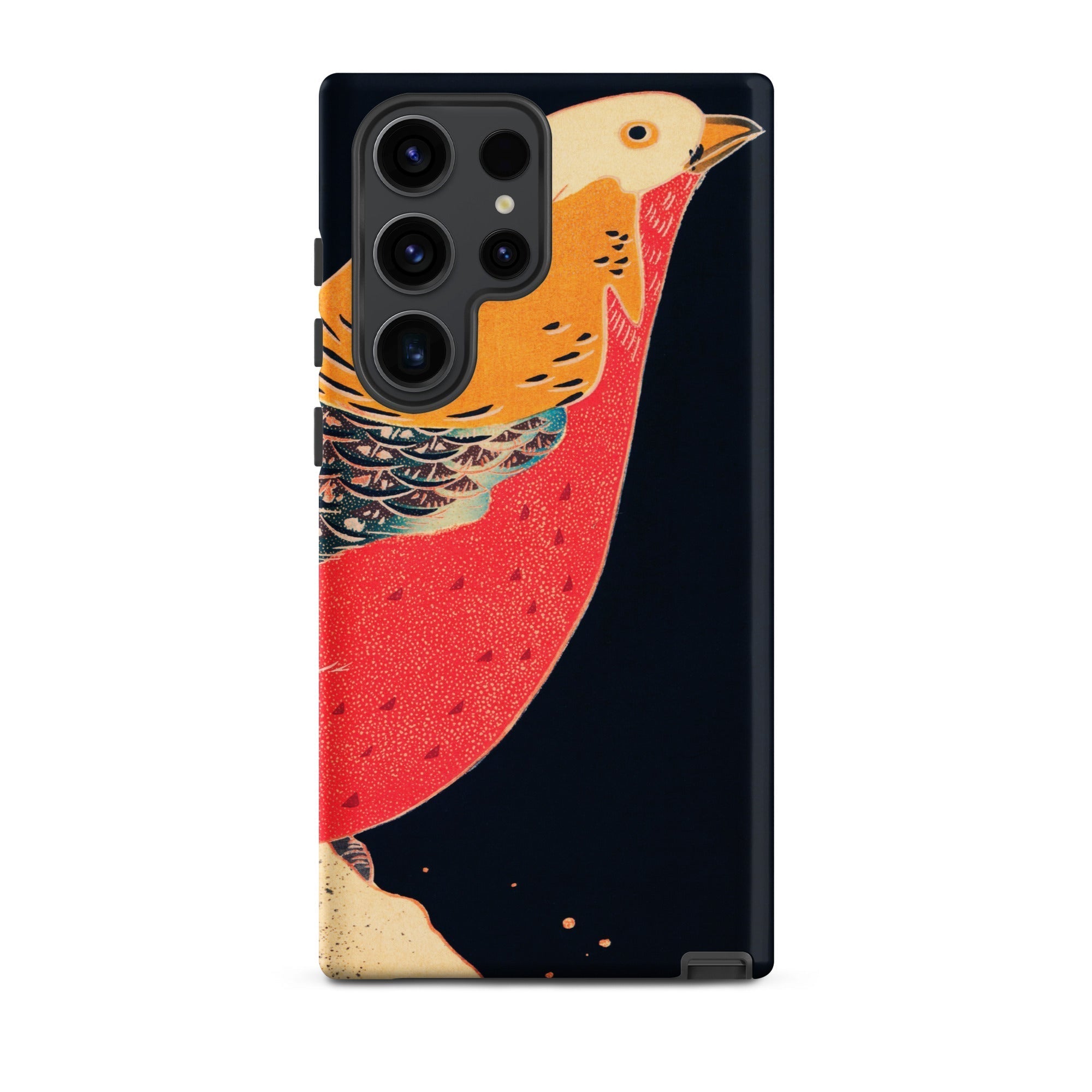 Golden Pheasant in the Snow Ito Jakuchu Samsung Case, Galaxy S23 Ultra / Matte, Black Smartphone Case Vibrant Red Orange Bird Design