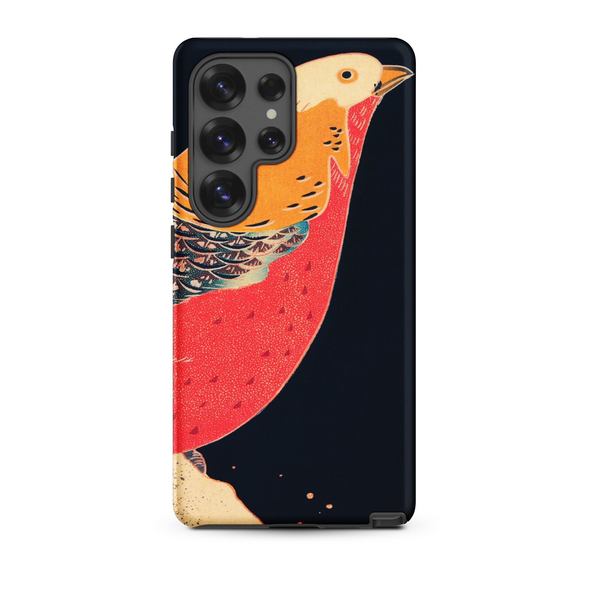 Golden Pheasant in the Snow Ito Jakuchu Samsung Case, Galaxy S25 Ultra / Matte, Smartphone Black Case Vibrant Red Orange Bird Design