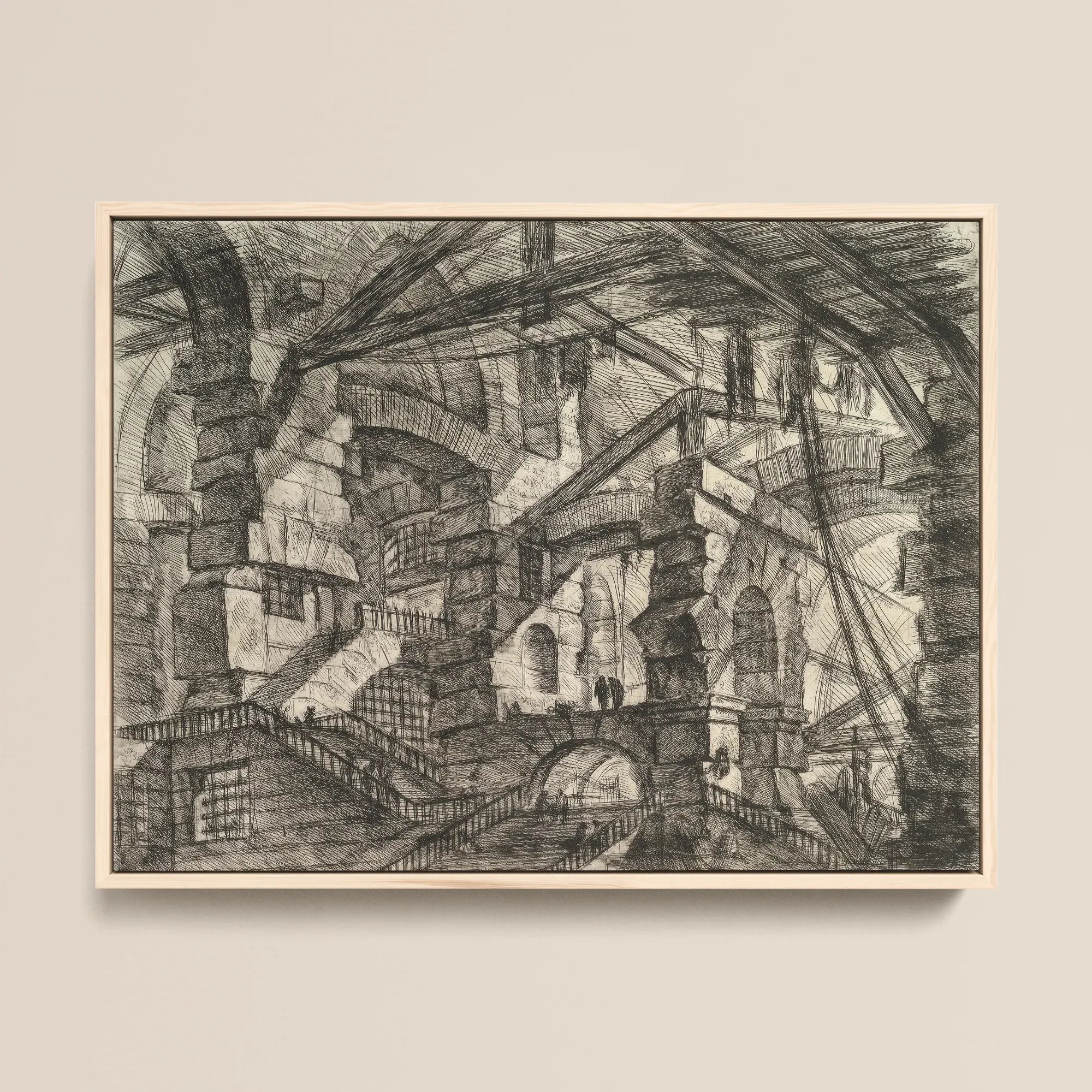 The Gothic Arch - Giovanni Battista Piranesi Framed Canvas, 16x12’’ / 41x31cm / Natural Floating Frame, Framed Architectural Complex