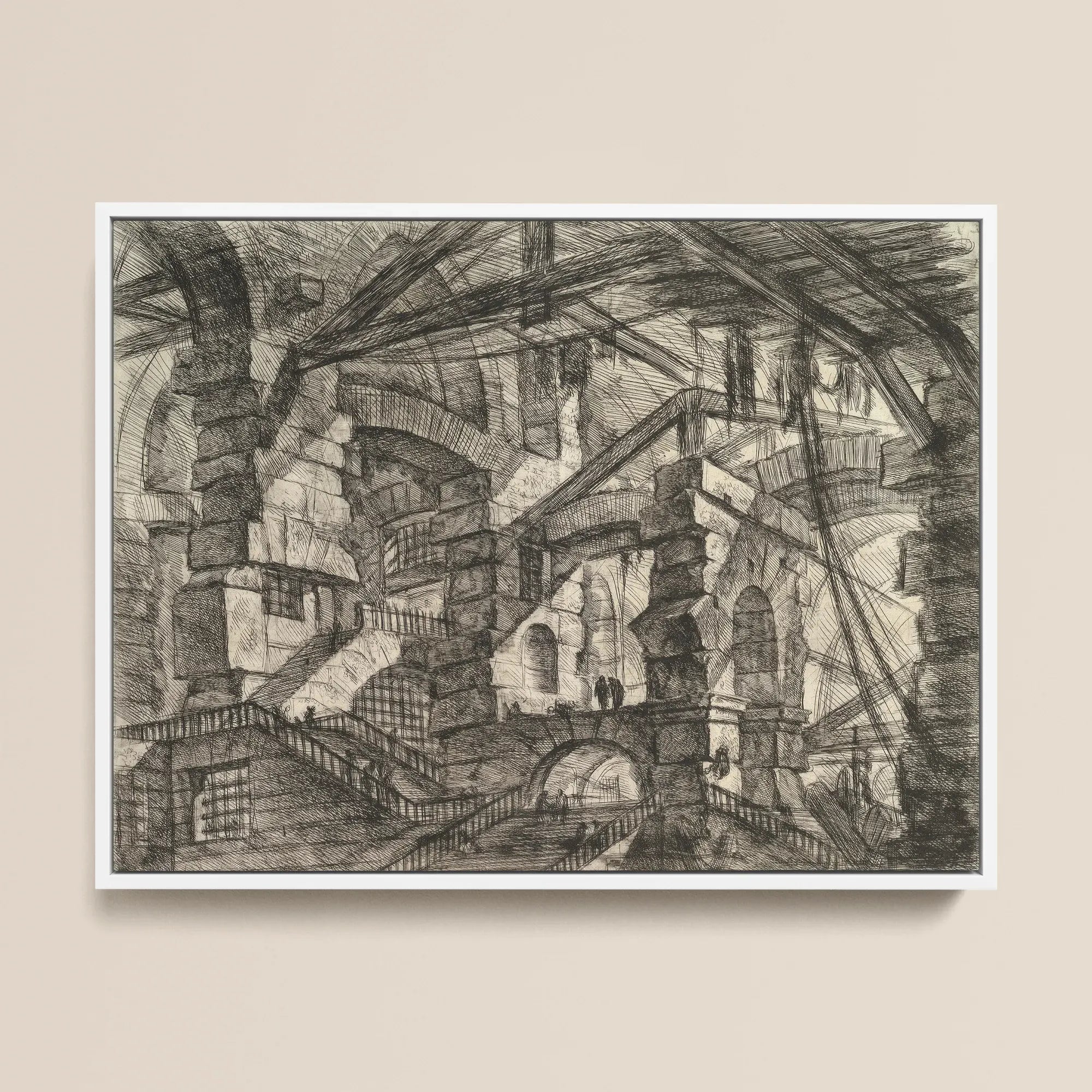The Gothic Arch - Giovanni Battista Piranesi Framed Canvas, 16x12’’ / 41x31cm / White Floating Frame, Intricate Dark-toned Architectural