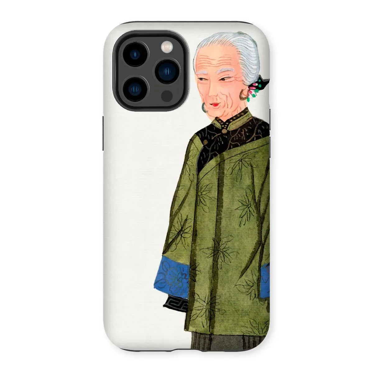 Grand Dame - Manchu Fashion Art Iphone Case, 14 Pro Max / Matte, Iphone Case Illustration Elderly Asian Woman Traditional Green