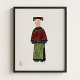 Black-framed Artwork Elderly Woman Traditional Chinese Attire Maroon Qing Dynasty Manchu, Fashion Art, Matriarchy