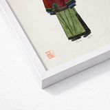 Framed Traditional Chinese Painting Figure Layered Garments Red Qing Dynasty Manchu, Fashion Art, Matriarchy