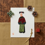 Grand Dame - Manchu Fashion Art Print / Canvas Watercolor Illustration Elderly Woman Traditional Chinese Attire Maroon Qing Dynasty Manchu,