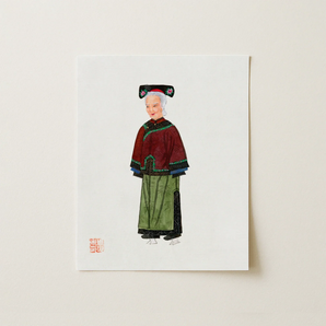 Grand Dame - Manchu Fashion Art Print / Canvas Watercolor Illustration Print Elderly Woman Traditional Chinese Attire Qing Dynasty Manchu,