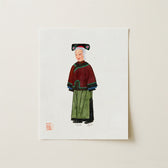 Watercolor Illustration Print Elderly Woman Traditional Chinese Attire Qing Dynasty Manchu, Fashion Art, Matriarchy