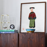 Grand Dame - Manchu Fashion Art Print, Framed Artwork Figure Traditional Chinese Dress Red Green
