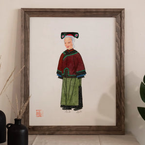 Grand Dame - Manchu Fashion Art Print, Framed Painting Woman Traditional Chinese Attire Distinctive Headdress
