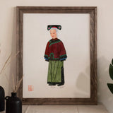 Grand Dame - Manchu Fashion Art Print, Framed Painting Woman Traditional Chinese Attire Distinctive Headdress