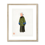 Grand Dame - Manchu Fashion Art Print, Illustration Buddhist Monk Traditional Green Robes Blue Sleeves