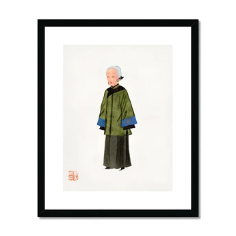 Grand Dame - Manchu Fashion Art Print, Simple Illustration Buddhist Monk Traditional Green Robes Blue