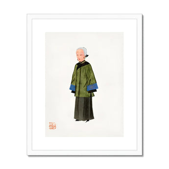 Grand Dame - Manchu Fashion Art Print, Simple Illustration Figure Traditional Asian Robes Olive Green