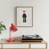 Grand Dame - Manchu Fashion Art Print, Turntable Wooden Base Black Platter Sits Red Desk