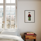 Grand Dame Qing Dynasty Art Framed Canvas, Minimalist Bedroom Corner Tall Window White Bedding Asian Style