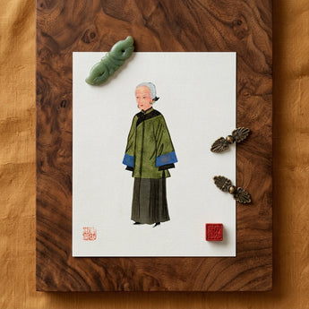 Grand Dame - Qing Dynasty Art Print / Canvas Traditional Chinese-style Portrait Print Elderly Woman Green Patterned Qing Dynasty Manchu,