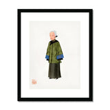 Grand Dame - Qing Dynasty Art Print, Simple Illustration Buddhist Monk Traditional Green Robes Blue