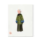 Grand Dame - Qing Dynasty Art Print, Simple Illustration Person Green Traditional Chinese Jacket Dark
