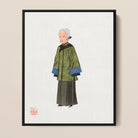 Grand Dame Qing Dynasty Fashion Framed Canvas, Framed Illustration Elderly Chinese Woman Traditional Green Blue