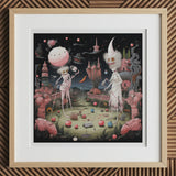 Grand Day out - Creepy Lowbrow Surreal Art Print, 12x12’’ / 31x31cm / Natural Frame / 2’’ Matboard, Framed Illustration Two Whimsical Gaunt