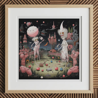 Grand Day out - Creepy Lowbrow Surreal Art Print, 12x12’’ / 31x31cm / Natural Frame / 2’’ Matboard, Framed Illustration Two Whimsical Gaunt