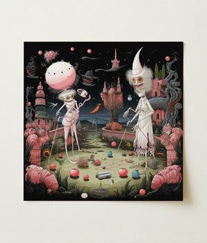 Surreal Whimsical Artwork Two Skeletal Figures Fantastical Landscape Creepy Lowbrow, Art, Print