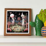 Grand Day out - Creepy Lowbrow Surreal Art Print, Framed Whimsical Artwork Surreal Pink Landscape Fantastical Creatures