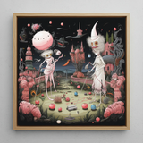 Grand Day out - Creepy Lowbrow Surreal Framed Canvas, 12x12’’ / 31x31cm / Natural Floating Frame, Framed Fantastical Painting Two Elongated